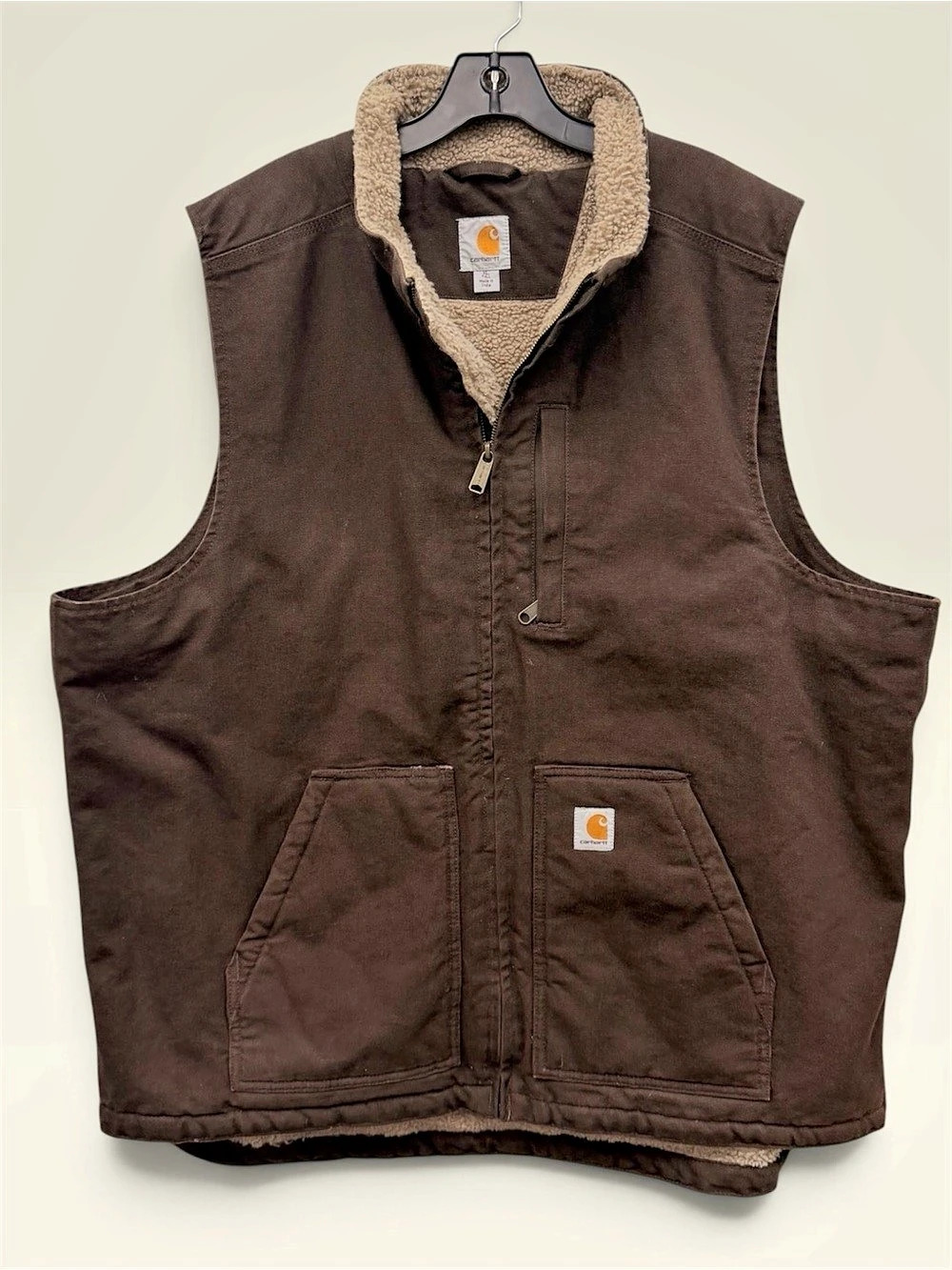 Carhartt Loose Fit Washed Duck Sherpa-Lined Brown Vest XL Pre-owned